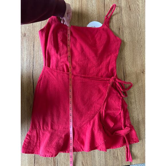 Princess Polly Love Lane Red Linen Mini Wrap Dress Size 6 NWT - Picture 7 of 7